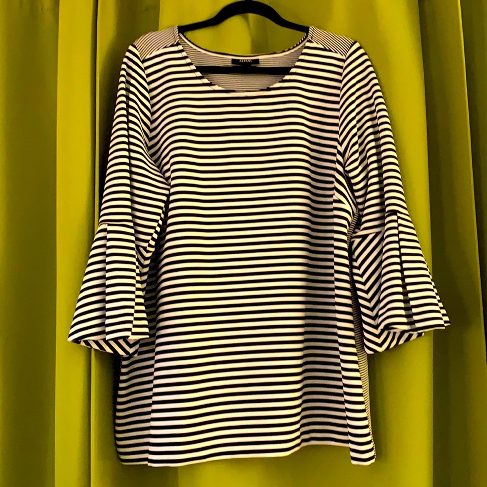 Alfani Black and White striped bell sleeve top